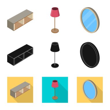 Yatak odası ve oda işareti yalıtılmış nesne. Web için yatak ve mobilya hisse senedi simgesi kümesi.