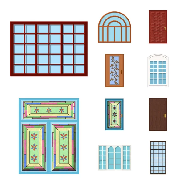 Векторні ілюстрації дверного та переднього символів. Набір дверних і дерев'яних векторних значків на складі . — стоковий вектор