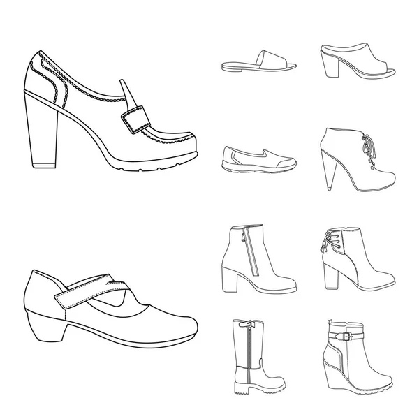 Vektor ilustrasi alas kaki dan ikon wanita. Collection of footwear and foot stock vector illustration . - Stok Vektor