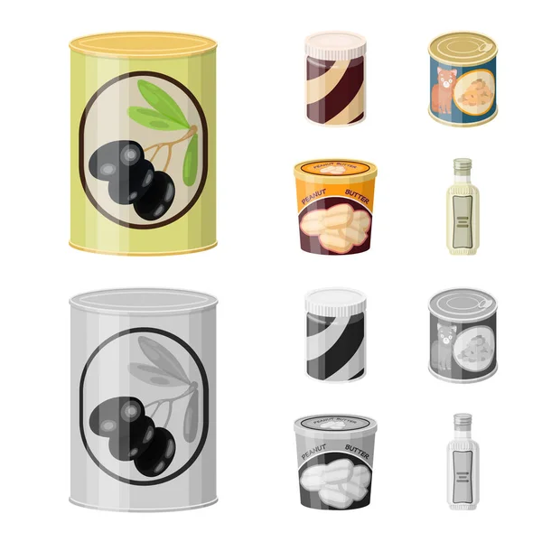 Objeto isolado de lata e ícone de comida. Coleção de lata e pacote de símbolo de estoque para web . — Vetor de Stock