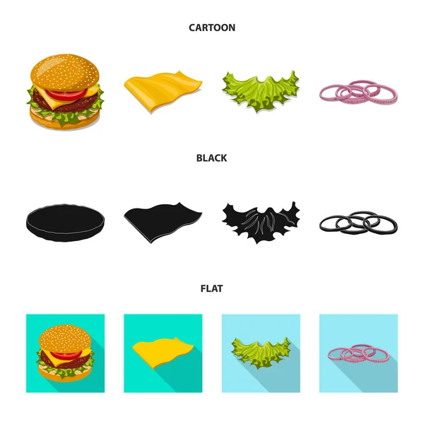 Wektor ilustracja Burger i sandwich znak. Kolekcja burger i plasterek wektor ikona na magazynie. — Wektor stockowy
