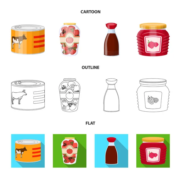 Diseño vectorial de lata y logotipo de alimentos. Colección de ilustración de vectores de latas y paquetes . — Archivo Imágenes Vectoriales