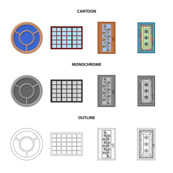 Design vettoriale della porta e dell'icona anteriore. Set di porta e icona vettoriale in legno per magazzino . — Vettoriale Stock