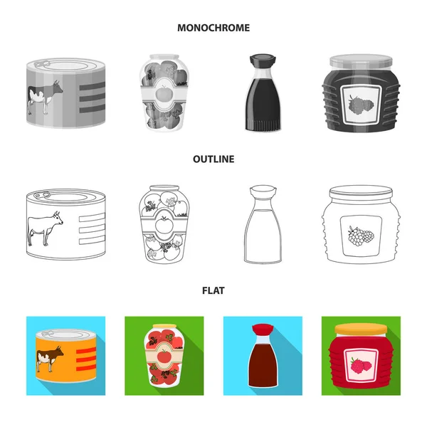 Design vettoriale di lattina e simbolo alimentare. Raccolta dell'icona del contenitore e del vettore del pacchetto per le azione . — Vettoriale Stock