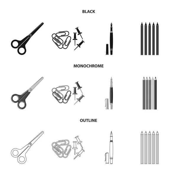Ilustración vectorial del logotipo de oficina y suministro. Colección de ilustración vectorial de oficina y escuela . — Vector de stock