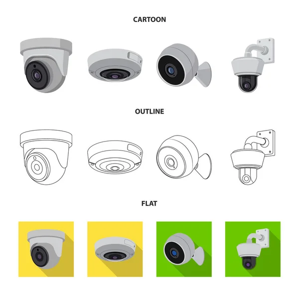 Illustrazione vettoriale del segno cctv e fotocamera. Raccolta di icone vettoriali cctv e di sistema per magazzino . — Vettoriale Stock