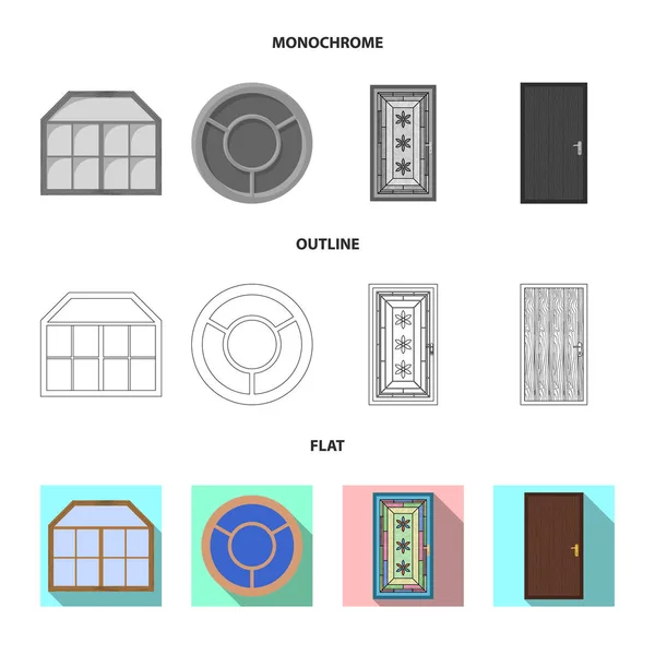 Vector ontwerp van pictogram deur- en voorzijde. Verzameling van deur en houten voorraad vectorillustratie. — Stockvector