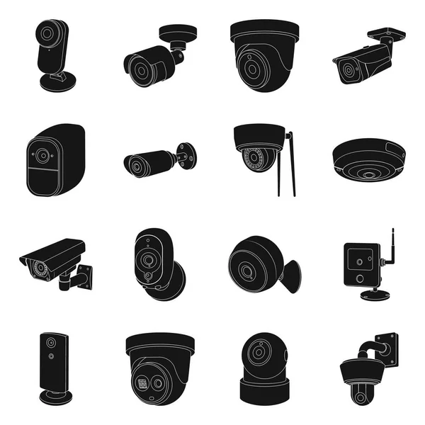 Векторная иллюстрация видеонаблюдения и символ камеры. Набор видеонаблюдения и системный символ запаса для интернета . — стоковый вектор