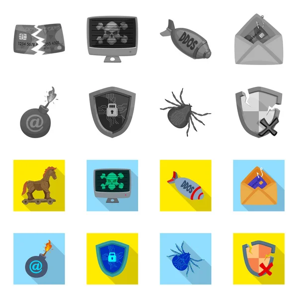 Illustration vectorielle du virus et symbole sécurisé. Ensemble de virus et icône de cyber vecteur pour le stock . — Image vectorielle