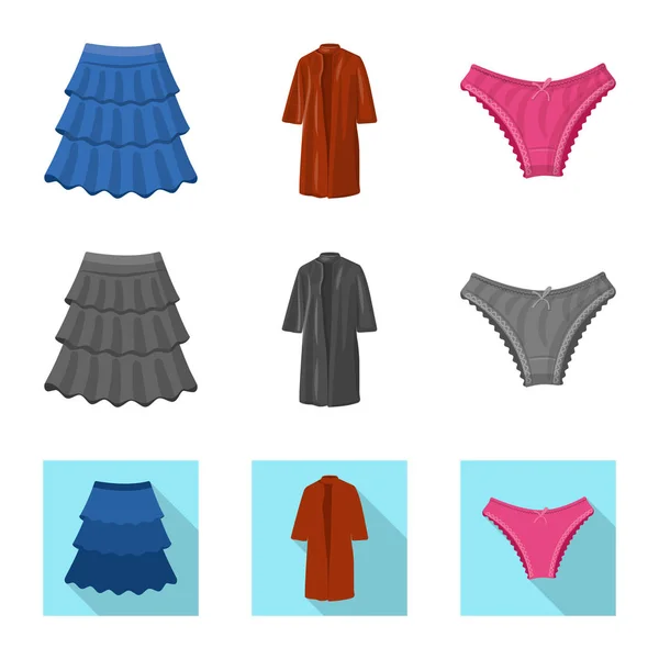 Ilustración vectorial del signo de la mujer y la ropa. Colección de mujer y desgaste símbolo de stock para la web . — Archivo Imágenes Vectoriales