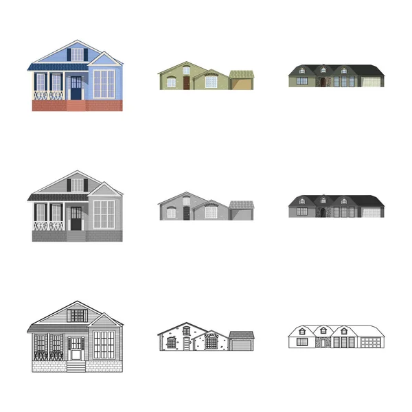 建筑物和前标志的矢量设计。网站建筑和屋顶股票符号的收集. — 图库矢量图片
