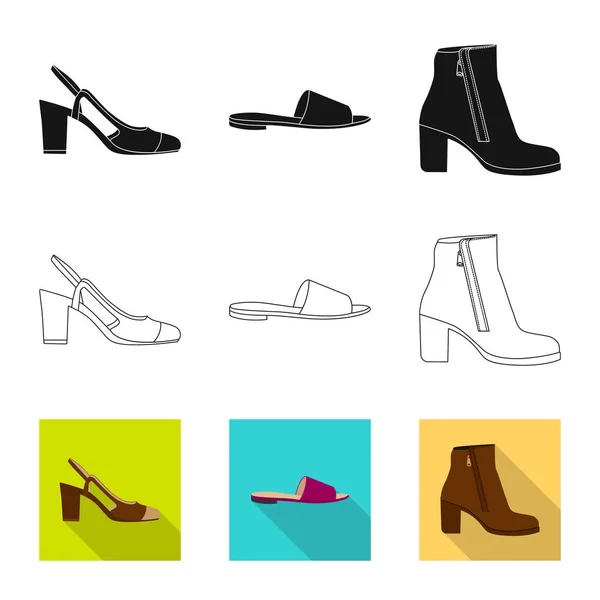 Isolated object of footwear and woman symbol. Collection of footwear and foot stock vector illustration. — Stock Vector