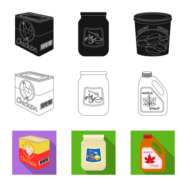 Ilustración vectorial de lata y logotipo de alimentos. Colección de lata y paquete icono vectorial para stock . — Archivo Imágenes Vectoriales