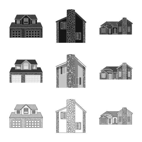 Векторная иллюстрация здания и переднего символа. Набор векторных значков здания и крыши для склада . — стоковый вектор