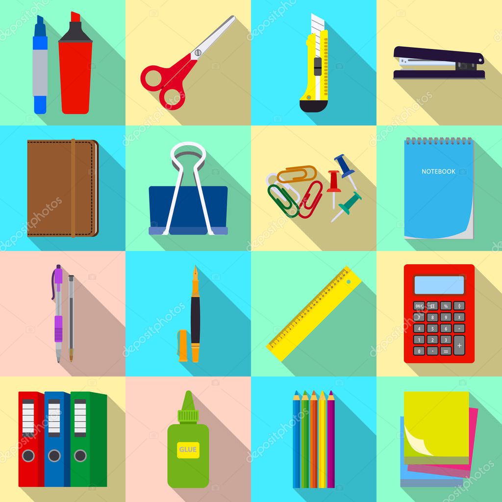 Vector design of office and supply sign. Set of office and school stock symbol for web.