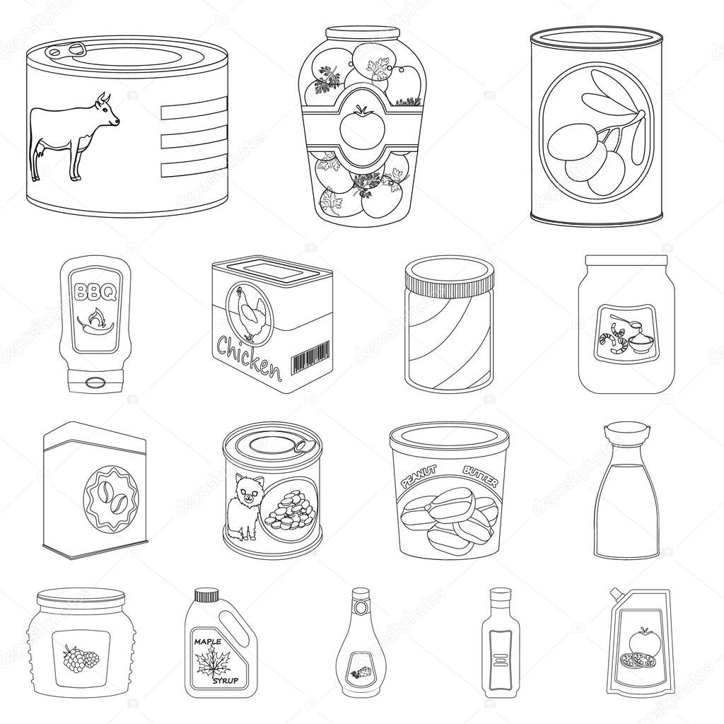 Vector design of can and food icon. Set of can and package vector icon for stock.