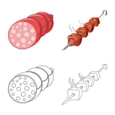 Dizayn et ve jambon işareti vektör. Et ve hisse senedi vektör çizim pişirme.