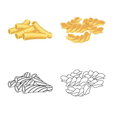 Makarna ve karbonhidrat simge vektör tasarımı. Makarna ve makarna hisse senedi vektör çizim seti.