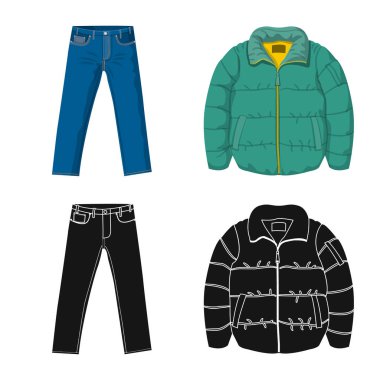 Adam ve giyim logo yalıtılmış nesne. Adam ayarla ve stok vektör çizim giymek.