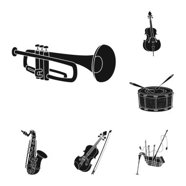 Müzik ve şarkı simge vektör tasarımı. Müzik ve aracı hisse senedi vektör çizim seti.