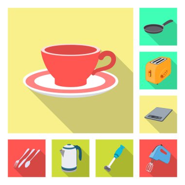 Mutfak ve yemek simge vektör Illustration. Web için mutfak ve cihaz hisse senedi simgesi kümesi.