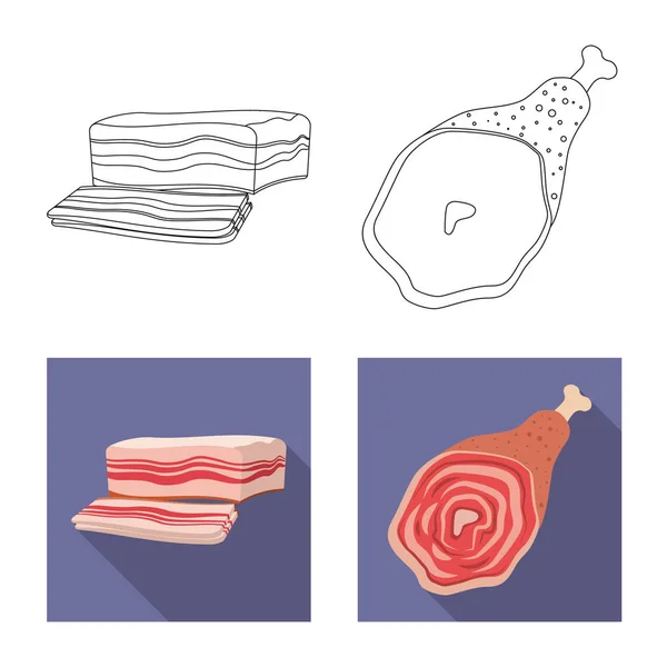 Objeto aislado de carne y jamón. Colección de carne y cocina icono vectorial para stock . — Vector de stock