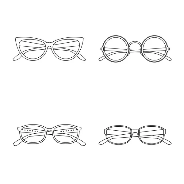 Oggetto isolato di occhiali e logo della cornice. Set di bicchieri e accessori stock symbol per web . — Vettoriale Stock