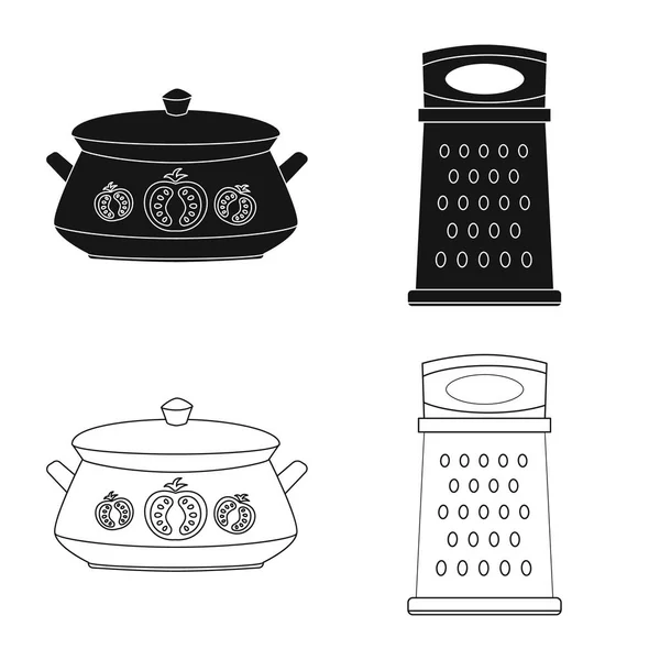 Design vettoriale della cucina e simbolo del cuoco. Raccolta di illustrazione vettoriale della cucina e degli elettrodomestici . — Vettoriale Stock