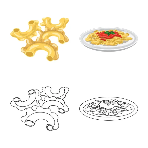 Illustrazione vettoriale della pasta e del simbolo dei carboidrati. Set di pasta e maccheroni stock symbol per ragnatela . — Vettoriale Stock