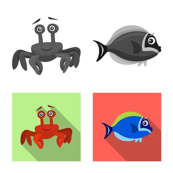 Diseño vectorial del icono del mar y los animales. Conjunto de símbolo de stock marino y marino para web . — Vector de stock