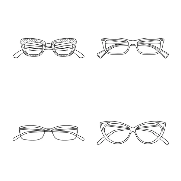 Vektor design av glas och ram symbol. Insamling av glasögon och tillbehör vector ikon för lager. — Stock vektor