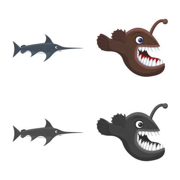 Ilustración vectorial del símbolo marino y animal. Colección de símbolo de stock marino y marino para web . — Vector de stock
