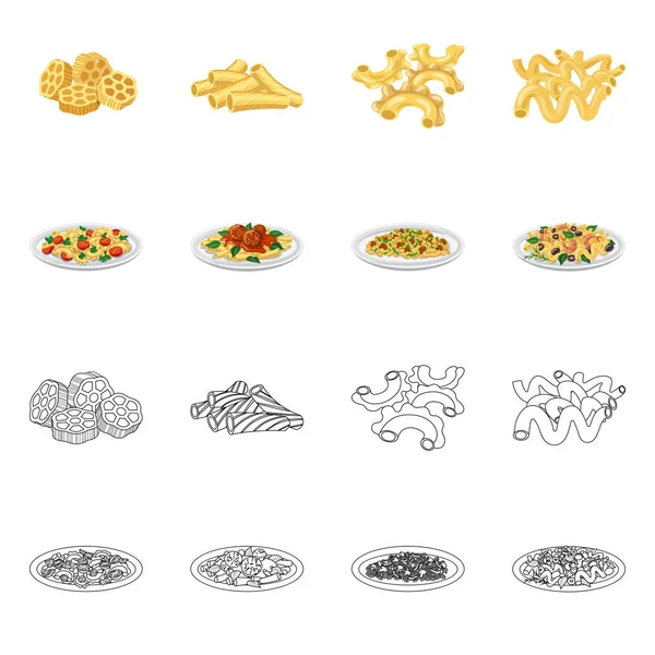 Vektor design av pasta och kolhydrat symbol. Uppsättning av pasta, makaroner aktiesymbol för webben. — Stock vektor