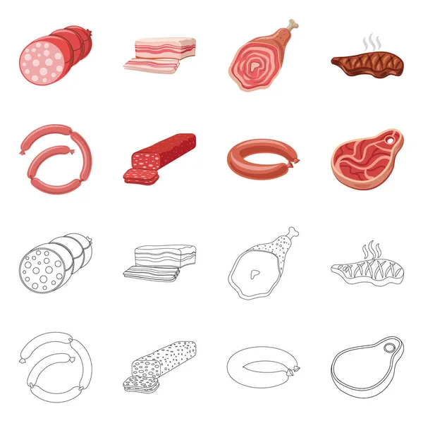 Vector ontwerp van vlees en ham pictogram. Set van vlees en koken vector pictogram voor voorraad. — Stockvector