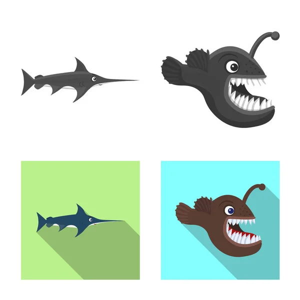 海や動物のシンボルのベクター イラストです。Web の海と海洋のストック シンボルのコレクション. — ストックベクタ