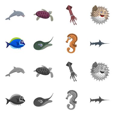 Deniz ve hayvan sembolü vektör tasarımı. Deniz ve deniz hisse senedi vektör çizim.