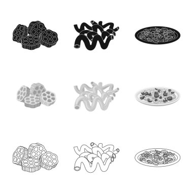 Makarna ve karbonhidrat simge vektör tasarımı. Hisse senedi için makarna makarna ve vektör simge kümesi.