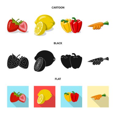 Sebze ve meyve işareti vektör Illustration. Sebze ve vejeteryan hisse senedi vektör çizim seti.