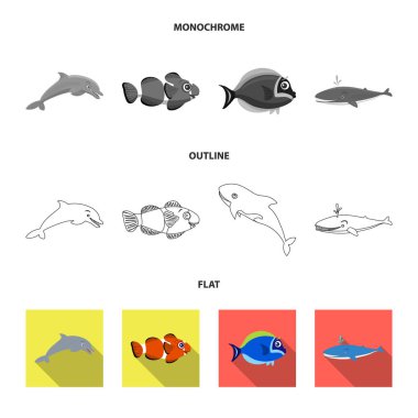 Deniz ve hayvan sembolü vektör tasarımı. Deniz ve deniz hisse senedi simgesi web için set.