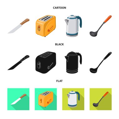 İllüstrasyon işareti mutfak ve aşçı, vektör. Mutfak ve cihaz hisse senedi vektör çizim seti.