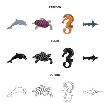 Deniz ve hayvan işareti vektör tasarımı. Deniz ve deniz hisse senedi simgesi web için set.
