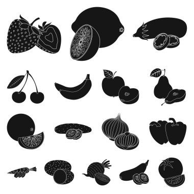 Sebze ve meyve simge vektör tasarımı. Sebze ve vejeteryan hisse senedi vektör çizim topluluğu.