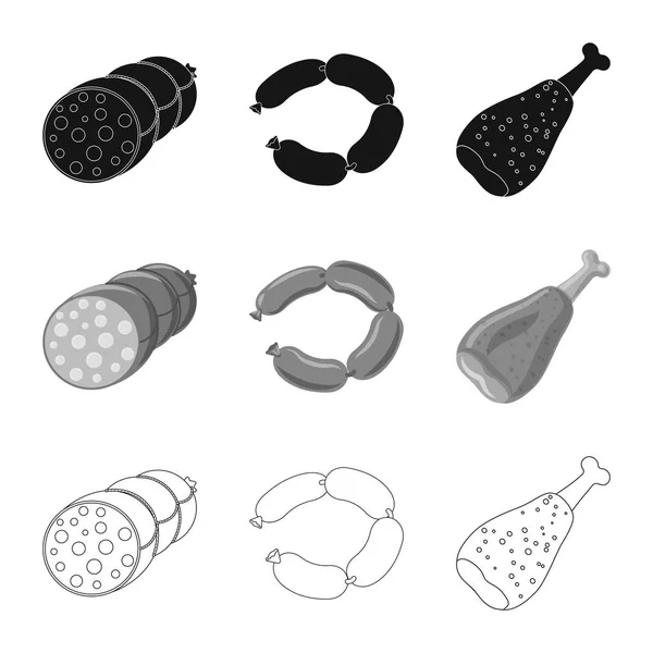 Vector illustratie van vlees en ham teken. Collectie van vlees en koken vector pictogram voor voorraad. — Stockvector