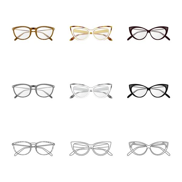 Ilustração vetorial de óculos e logotipo da moldura. Conjunto de óculos e ícone de vetor acessório para estoque . — Vetor de Stock