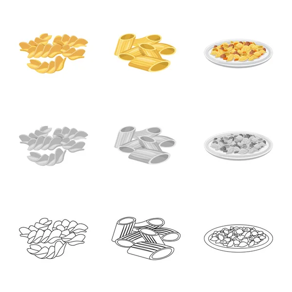 Ilustração vetorial de pasta e logotipo de carboidratos. Conjunto de macarrão e macarrão símbolo de estoque para web . — Vetor de Stock