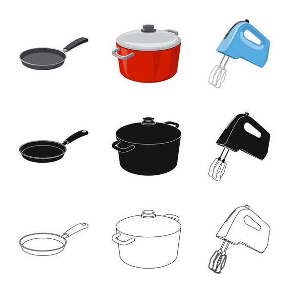 Векторная иллюстрация кухни и знака повара. Коллекция векторных иллюстраций для кухни и прибора
.