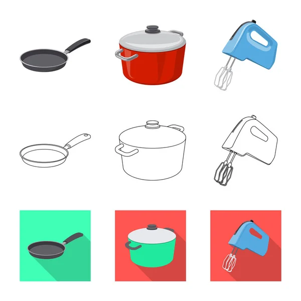 Objeto aislado de cocina y símbolo de cocinero. Conjunto de ilustración de vectores de cocina y electrodomésticos . — Vector de stock