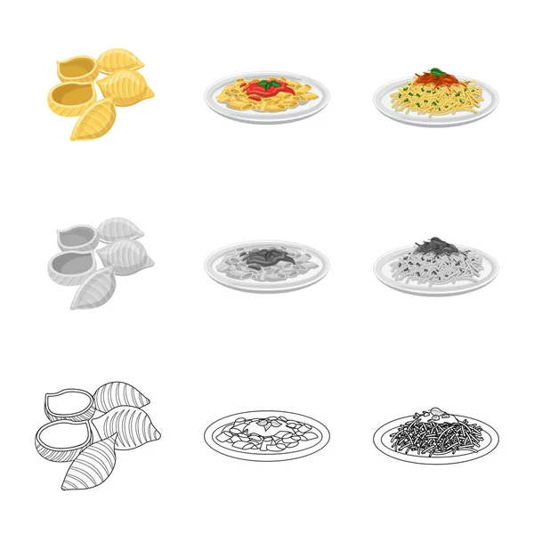 Illustrazione vettoriale della pasta e del logo dei carboidrati. Set illustrazione vettoriale pasta e maccheroni . — Vettoriale Stock