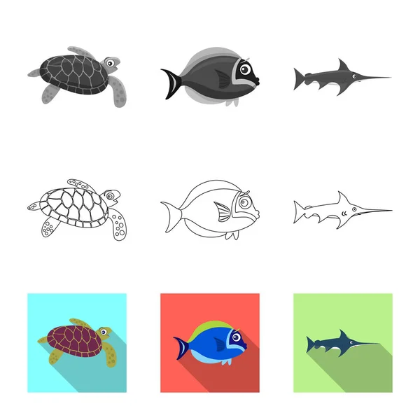 Objet isolé de signe de mer et d'animal. Ensemble d'icône vectorielle marine et marine pour stock . — Image vectorielle