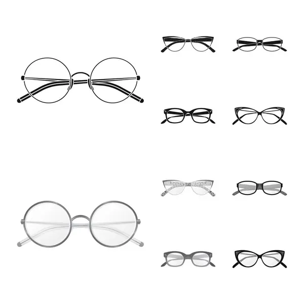 Design vettoriale degli occhiali e dell'icona della cornice. Set di bicchieri e accessori stock symbol per web . — Vettoriale Stock